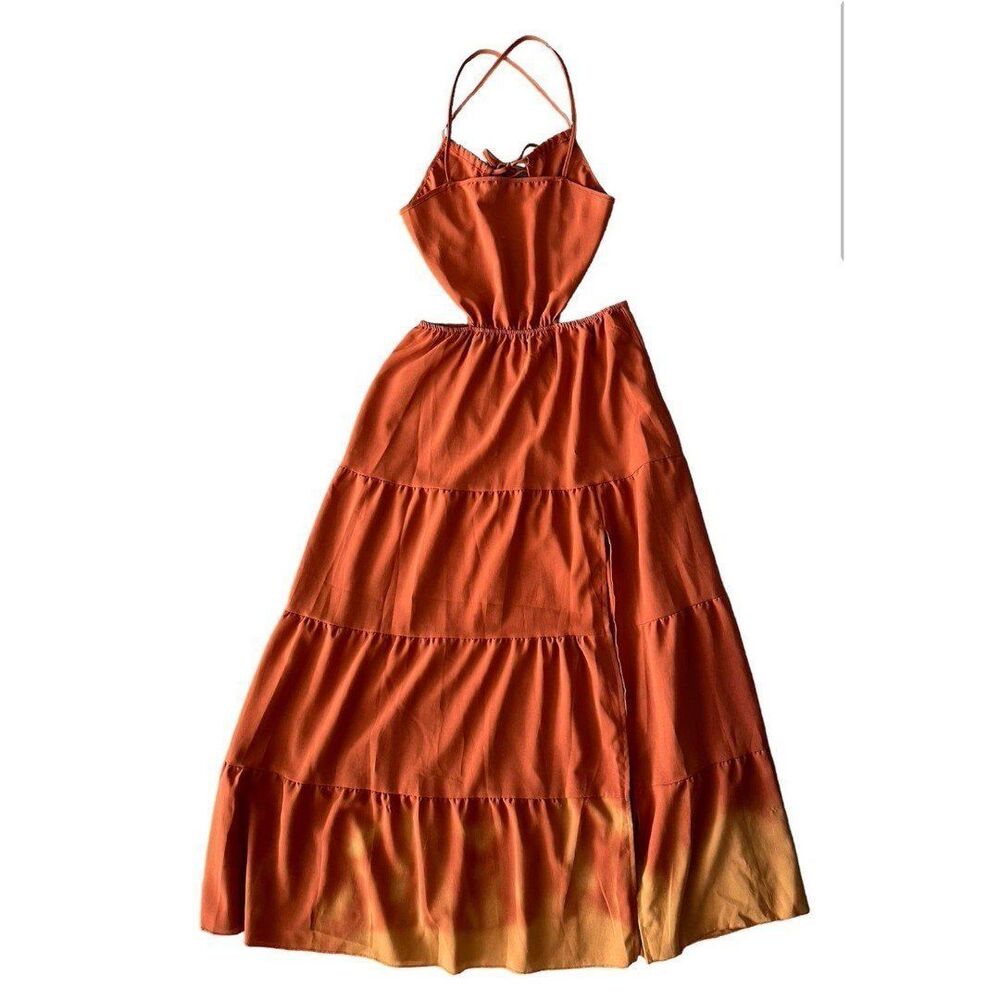 SHEIN Women’s Orange Rust Halter Peekaboo Maxi Dress L